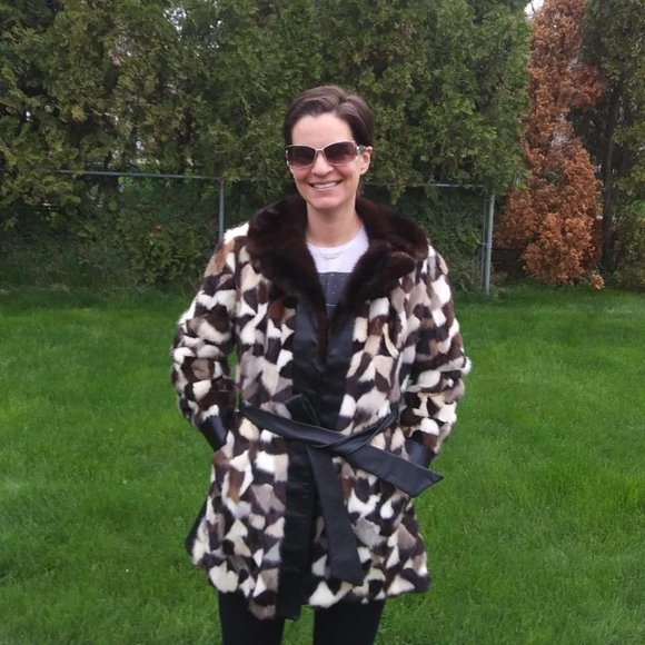 Vintage Jackets & Blazers - RARE Vintage 70's MINK Patchwork Leather Belted Jacket fits size S to M (6 to 8)